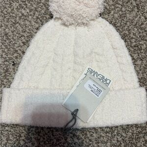 Barefoot Dreams Cream Knit Hat with Pom-Pom